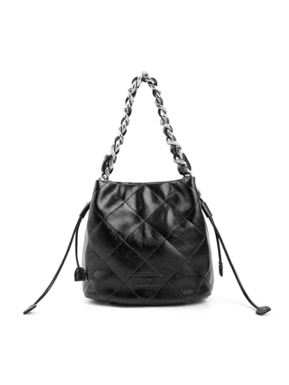 Small Quilted Vegan Leather Bucket Crossbody Shoulder Bag with Magnetic Closure